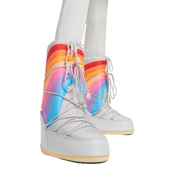 Moon Boot Icon Rainbow Boots NEW Waterproof Wrap Around Lacing Grey Multicolor 7 - Picture 1 of 7